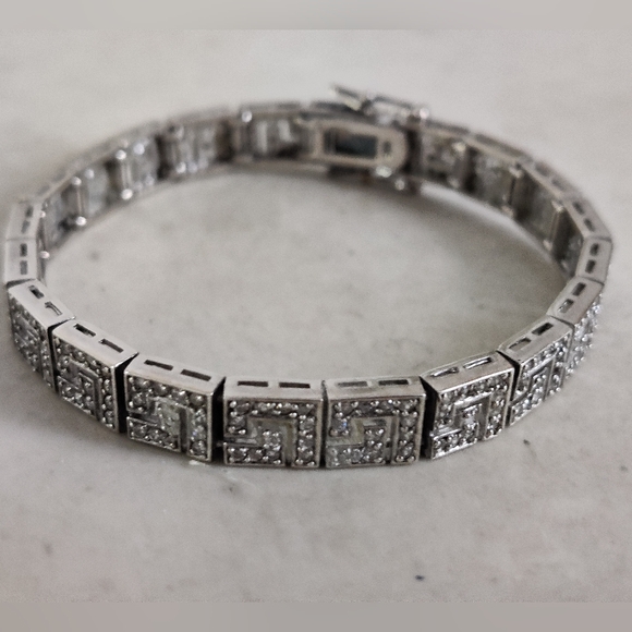 Sterling Silver and Clear Crystals Bracelet with Geometric Greek Key Design - Picture 16 of 16